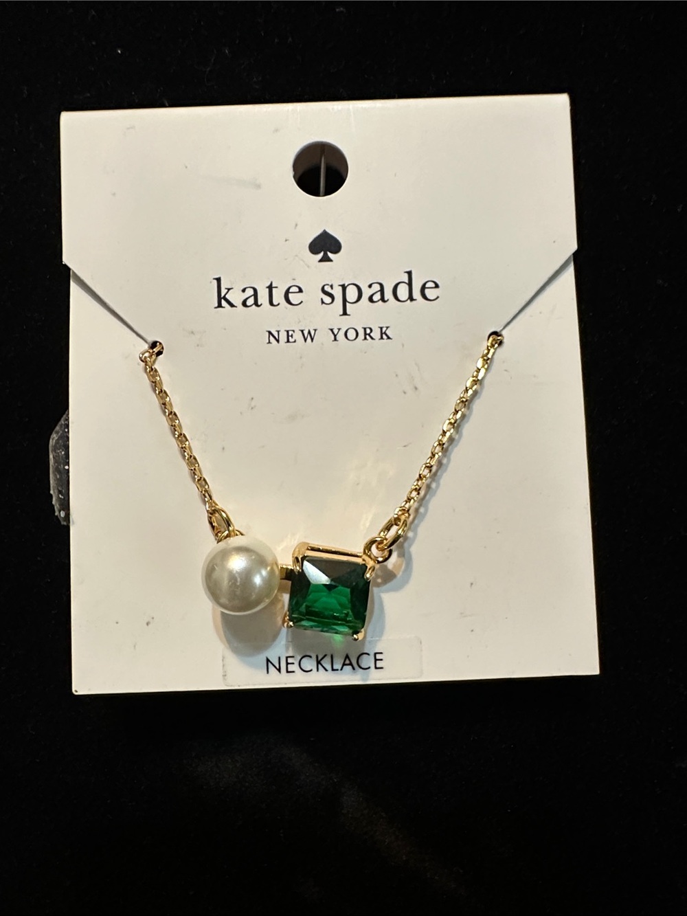 NEW Kate spade Gold-Tone Necklace with Emerald Green Crystal and Pearl Accent